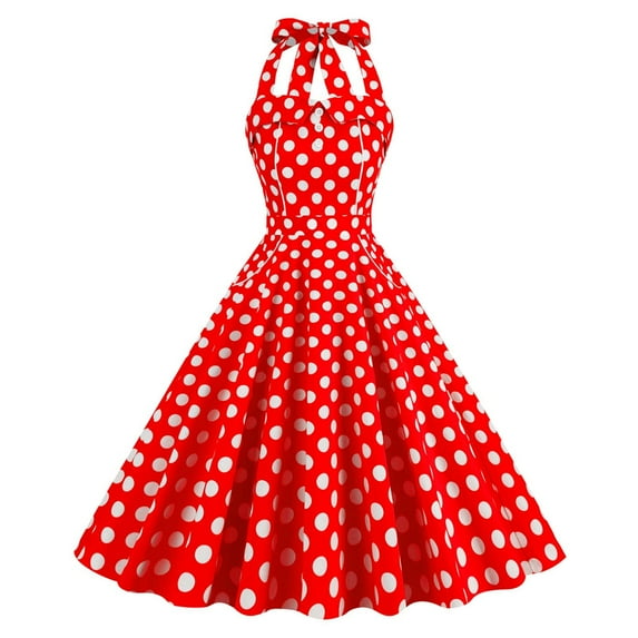 Lolmot Women Vintage Polka Dot Plaid 1950s Rockabilly Halter Audrey Dress Retro A Line Knee Length Dress Evening Cocktail Swing Dress