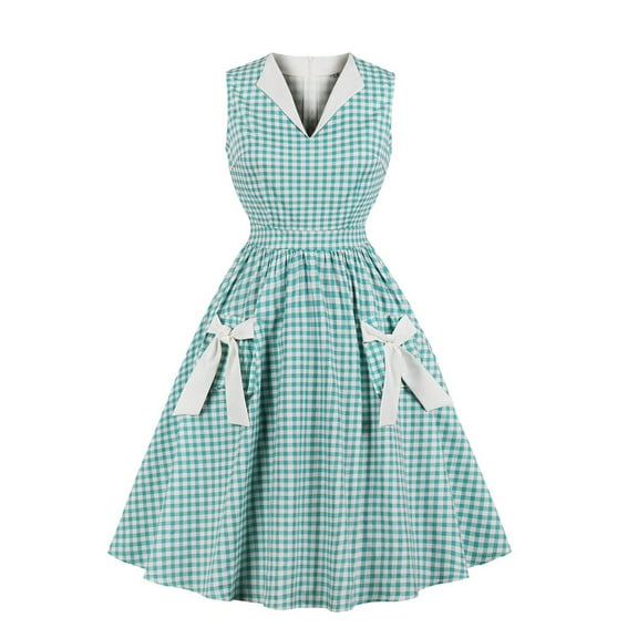 Lolmot Women's 1950s Vintage Plaid V Neck Sleeveless Dress Elegant Retro Cocktail Swing A-line Dresses Audrey Hepburn Style Party Dresses