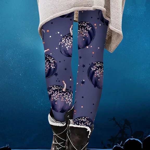 Lolmot Women's Brushed Halloween Ankle Length Leggings Castle Bat Spider Web Pumpkins Printed Leggings High Waist Stretchy Warm Thermal Pants Fall Holiday Trouser