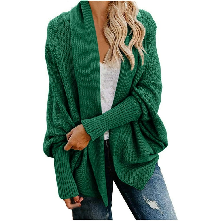 Lolmot Women s Cardigan Sweaters Oversized Solid Color Cable Knitted Kimono Slouchy Wrap Batwing Sleeve Open Front Chunky Outwear Coats Walmart