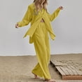 thumbnail image 1 of Lolmot Women's Casual 2 Piece Outfits Plus Size Cotton Linen Long Sleeve Button Down Blouse Shirt and Wide Leg Pants Set Lounge Tracksuit Sets, 1 of 5
