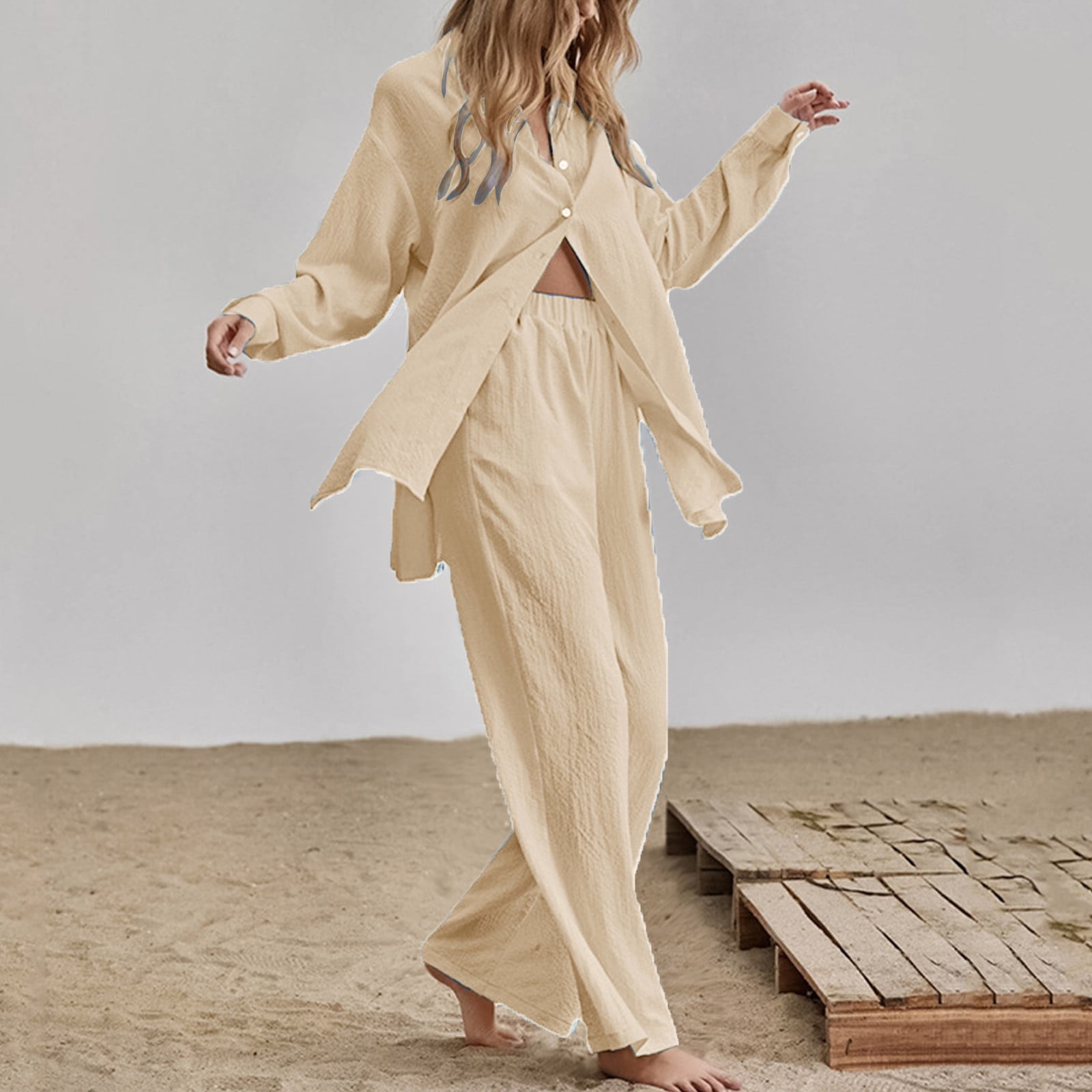 Full Size Button Up Shirt and Pants Set Plus Size main image 0