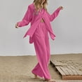 thumbnail image 1 of Lolmot Women's Casual 2 Piece Outfits Plus Size Cotton Linen Long Sleeve Button Down Blouse Shirt and Wide Leg Pants Set Lounge Tracksuit Sets, 1 of 5