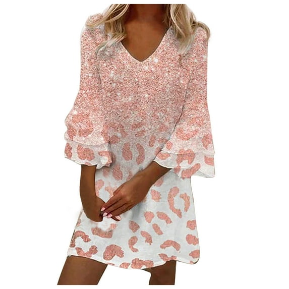 Lolmot Women's Casual Dresses Plus Size Floral Print V-Neck Short Sleeve High Waist Summer Short Dress