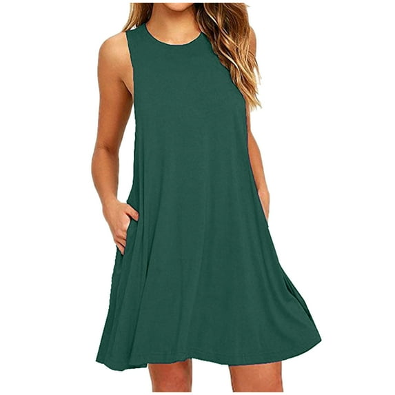 Under $5,Lolmot Women's Casual Summer Sleeveless Dresses Loose Fit Swing Tank Dress Plus Size Beach Sundress with Pockets