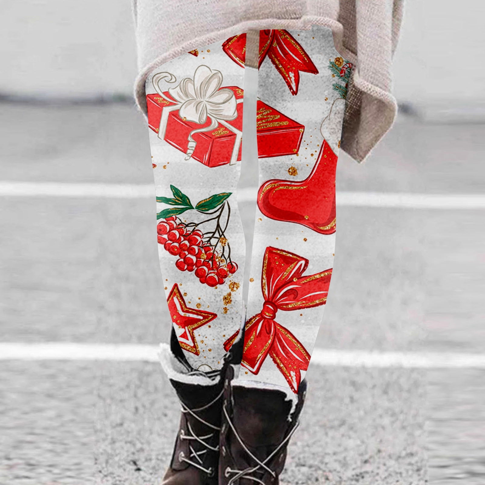 Lolmot Women s Christmas Leggings Santa Claus Plaid Print High Waisted Workout Pants Slim Fit Gym Leggings Tights