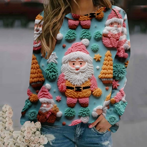 Up to 65 off!Lolmot Women's Christmas Oversized Sweatshirts Casual Crewneck Long Sleeve Graphic Tops Funny Xmas Holiday Shirt 3D Print Fleece Pullover