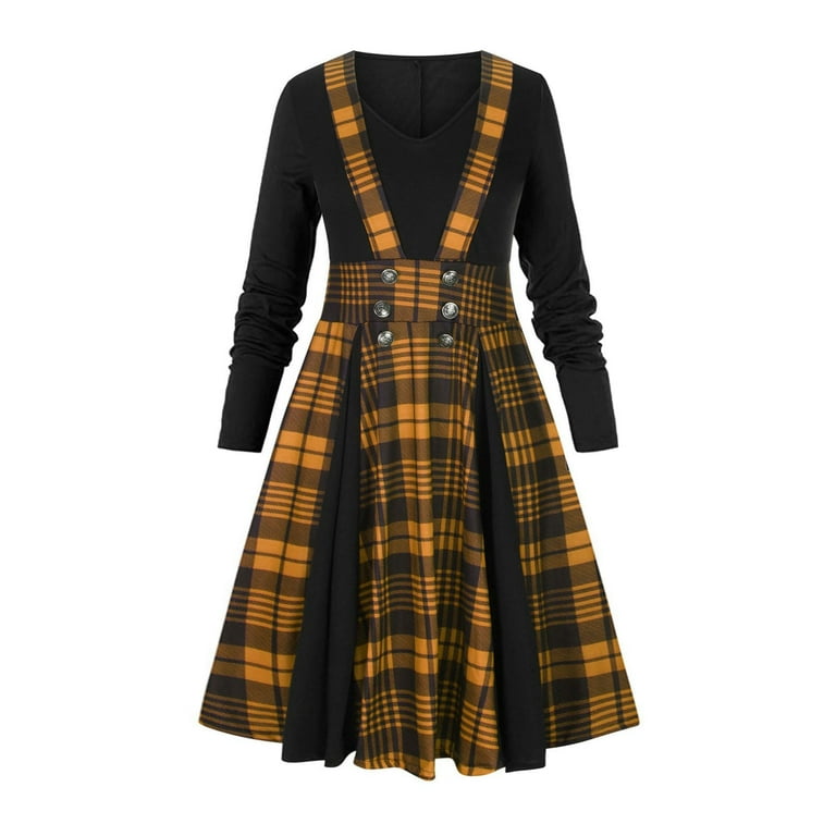 Fake Two-Piece Plaid Stitching Long Sleeve Dress Fake Two-Piece Plaid Stitching Long Sleeve Dress