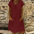 thumbnail image 1 of Lolmot Women's Hawaiian Dresses Cotton Linen Dress Casual Short Sleeve Round Neck Large Swing Dress Loose Solid Color A-Line Dress with Pockets, 1 of 5