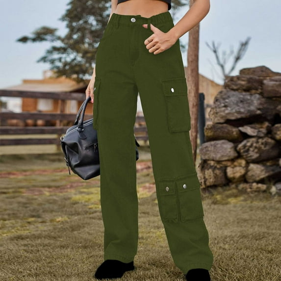 Lolmot Women's High Waisted Baggy Cargo Jeans Side Flap Pockets Denim Pants Straight Leg Y2K Streetwear Trousers with Big Pockets
