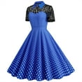 thumbnail image 1 of Lolmot Women's Lapel Hepburn Dress 50s 60s Vintage Polka Dot Cocktail Audrey Rockabilly A-Line Wedding Party Midi Dress Short Sleeve Swing Party Evening Prom Gown Dress, 1 of 5
