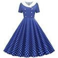 thumbnail image 1 of Lolmot Women's Lapel Hepburn Dress 50s 60s Vintage Polka Dot Cocktail Audrey Rockabilly A-Line Wedding Party Midi Dress Short Sleeve Swing Party Evening Prom Gown Dress, 1 of 4