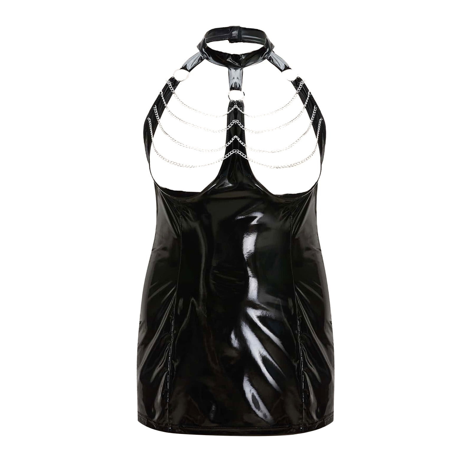 lingerie bodycon dress Sexy Latex Chain Lingerie Off Shoulder Mini Bodycon Dress YOMORIO