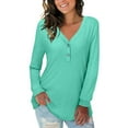 thumbnail image 1 of Lolmot Women's Long Sleeve V Neck Henley T-Shirts Solid Sexy Button Down Slim Fit Tops Pullover Shirts Blouse, 1 of 5