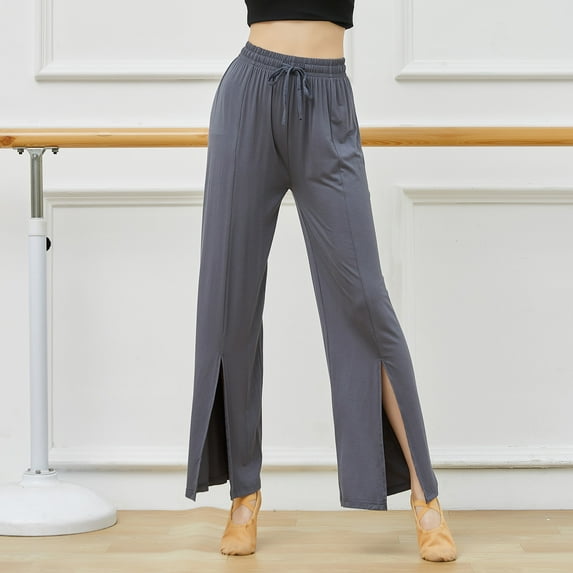 Lolmot Women's Loose High Waist Yoga Pants Slit Flowy Sport Workout Sweatpants Elastic Waist Modert Casual Loose Wide Leg Trousers Gym Pants Beach Draping Trousers