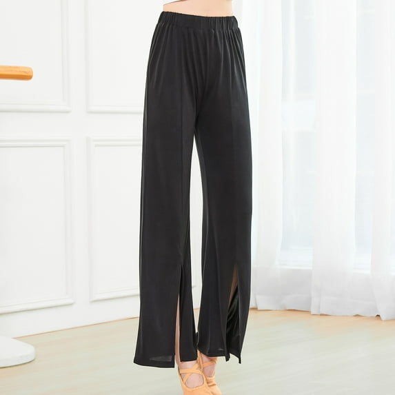 Lolmot Women's Loose High Waist Yoga Pants Slit Flowy Sport Workout Sweatpants Elastic Waist Modert Casual Loose Wide Leg Trousers Gym Pants Beach Draping Trousers