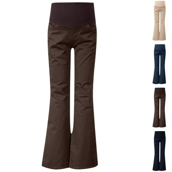 Lolmot Women's Maternity Pants for Work, Office Wear Dress Pants High Waist Over The Belly Stretchy Pregnancy Bootcut Pants Business Office Trousers