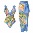 thumbnail image 1 of Lolmot Women's One Piece Swimsuit with Beach Cover up Lace Up Wrap Skirt Retro Floral Print Bikini Set Two Piece Bathing Suit, 1 of 5