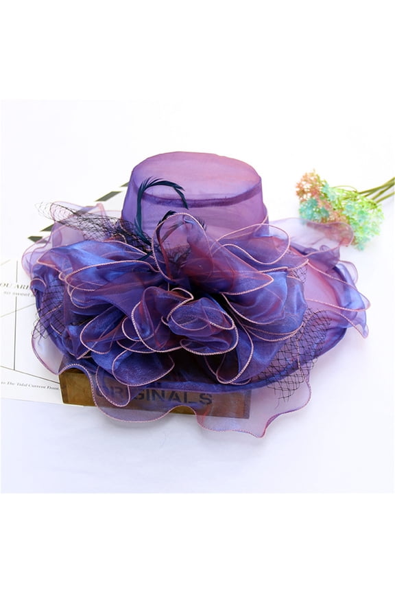 Lolmot Women's Organza Church Kentucky Derby British Fascinator Bridal Tea Party Wedding Hat Summer Wide Brim Ruffles Cap Dress Hat