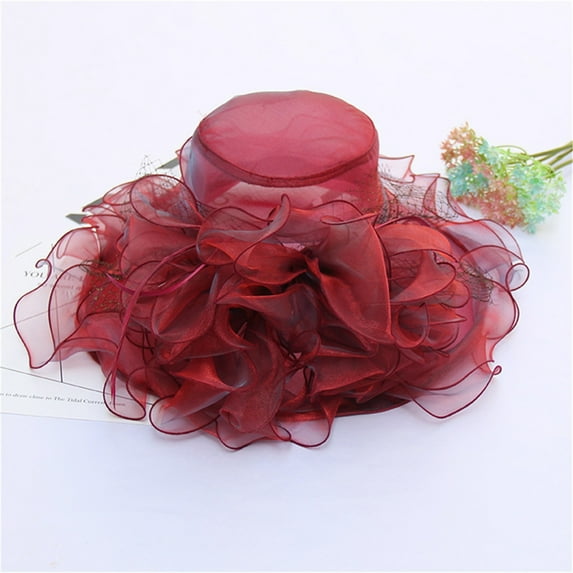 Lolmot Women's Organza Church Kentucky Derby British Fascinator Bridal Tea Party Wedding Hat Summer Wide Brim Ruffles Cap Dress Hat