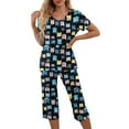 thumbnail image 1 of Lolmot Women's Pajama Set Short Sleeve V Neck Print Shirts Tops and Capri Pants Sleepwear Pjs Sets Loungewear, 1 of 5