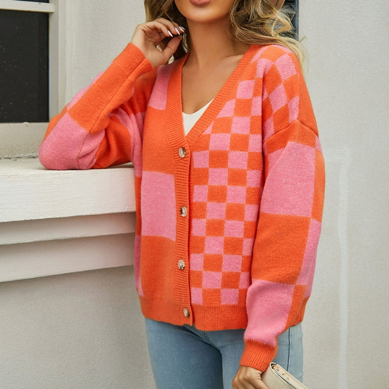 Plaid Color Long Sleeve O-Neck Sweater Plaid Color Long Sleeve O-Neck Sweater