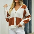 thumbnail image 1 of Lolmot Women's Plaid Color Block V-Neck Button Long Sleeve Open Front Knit Cardigan Sweater Outerwear Casual Lightweight Soft England Style Knitwear Tops, 1 of 5
