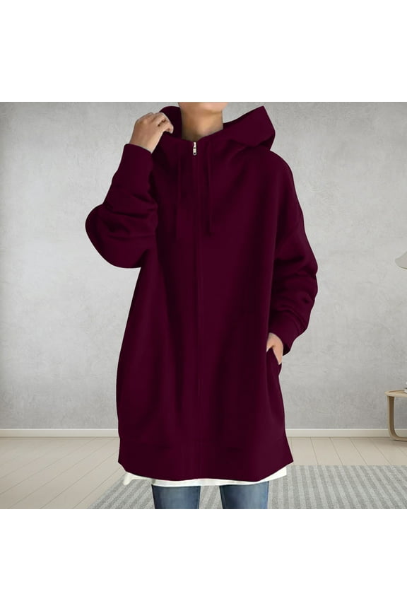 Up to 65 off!Lolmot Women's Plus Size Casual Zip Up Hoodie Long Tunic Sweatshirts Outwear Boyfriend Loose Fleece Hooded Jackets with Side Pockets
