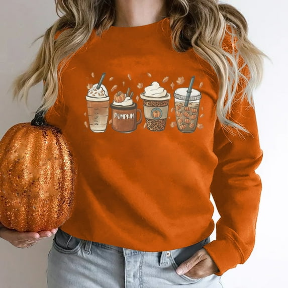 Lolmot Women's Plus Size Halloween Pullovers Sweatshirts Fun Pumpkin Graphic Print Long Sleeve Crewneck Sweatshirts Tops