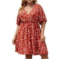 thumbnail image 1 of Lolmot Women's Plus Size Striped Floral Print V Neck Short Sleeve High Waist Summer Loose Short Dress, 1 of 5