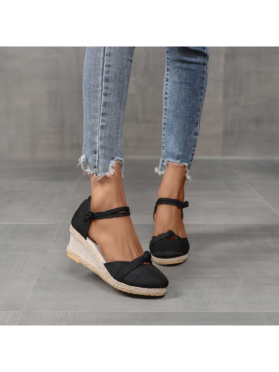 Lolmot Women's Sandals Wedge Sandals Espadrilles Closed Toe Slingback Buckle Strap Low Heel Sandals Comfortable Casual Summer Platforms Espadrilles Shoes