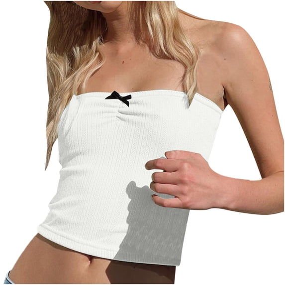 Lolmot Women's Sexy Crop Top Sleeveless Stretchy Solid Strapless Tube Top Vest Y2K Tops