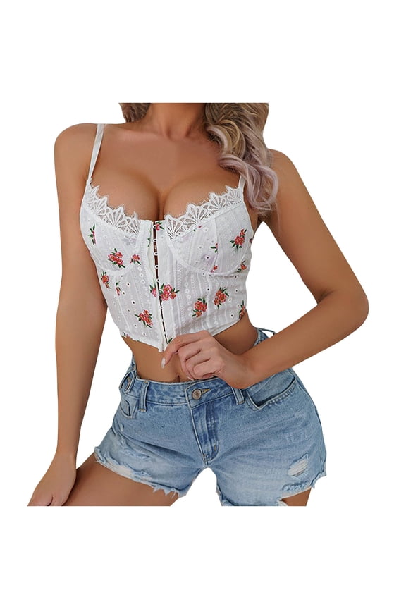 Lolmot Women's Sexy Vest, Fashion Floral Print Lingerie Lacing Hollow Top Girdle Breastplate Suspender Corset