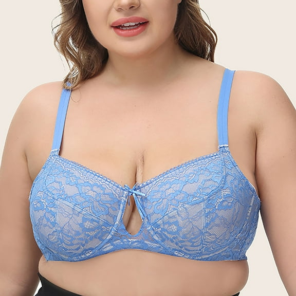 Lolmot Women's Sheer Lace Balconette Unlined Underwire Plus Size Push Up Bra Hollow Out Sexy Soft Lift Up Everyday Bra