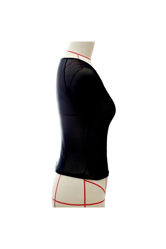 Women's Sheer Lace Lingerie Mesh Short Sleeve Crop Tops Sexy T-Shirt See Through Sleepwear Bra