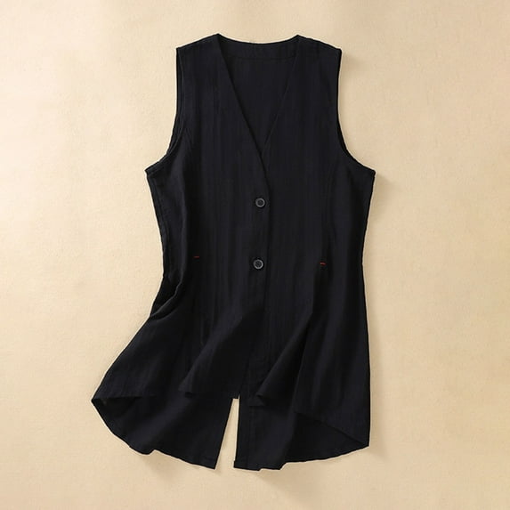 Lolmot Women's Sleeveless Button Down Vest Casual Open Front V Neck Cotton Linen Vintage Blazer Waistcoat Jacket