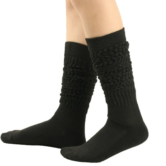 Lolmot Women's Solid Color Warm Stockings From the 1980s to 1990s, Super Long Tight Knit Pile Socks Slouch Socks Stacked Scrunch Socks Knee High Socks