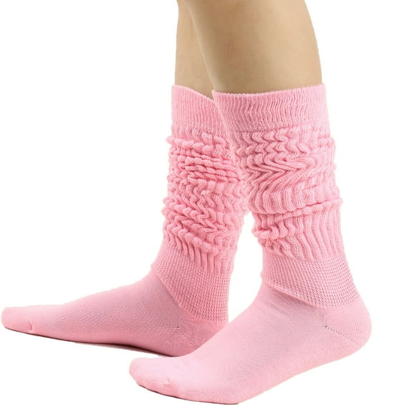 Lolmot Women's Solid Color Warm Stockings From the 1980s to 1990s, Super Long Tight Knit Pile Socks Slouch Socks Stacked Scrunch Socks Knee High Socks