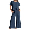 thumbnail image 1 of Lolmot Women's Summer 2 Piece Outfits Short Sleeve O-Neck Solid Color Tank Crop Button Back Top Cropped Wide Leg Pants Set with Pockets, 1 of 4