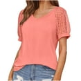 thumbnail image 1 of Lolmot Women's Summer Lace Short Sleeve V-Neck Tops Shirt Loose Casual Solid Color Tee Blouse, 1 of 1