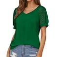 thumbnail image 1 of Lolmot Women's Summer Lace Short Sleeve V-Neck Tops Shirt Loose Casual Solid Color Tee Blouse, 1 of 4
