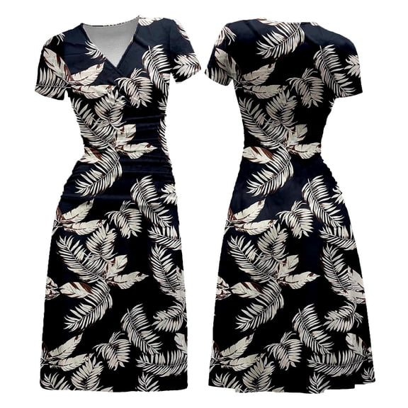 Lolmot Women's Summer Ruched Wrap Tank Dresses Casual V Neck Floral Bodycon Tshirt Dress Beach Party Club Slim Mini Dress