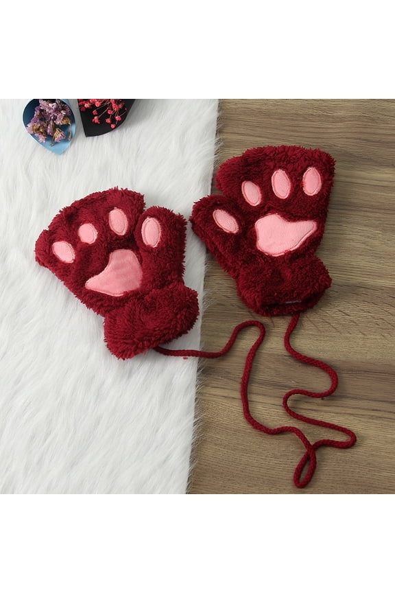 Lolmot Women's Thermal Fingerless Gloves Cute Claw Plush Half-Finger Gloves Lined Windstopper Gloves Soft Warm Furry Outdoor Sports Cycling Gloves with Removed Rope