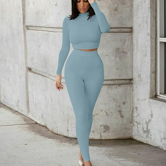 Lolmot Women's Workout Tracksuit 2 Piece Outfits Long Sleeve Crop Top High Waist Legging Pants Set Two Piece Bodycon Lounge Matching Sets Activewear