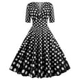 thumbnail image 1 of Lolmot Womens 1950s Retro Cocktail Party Swing Dress Short Sleeve V-Neck Polka Dot Color Block Audrey Dress Casual A-Line Midi Dress, 1 of 5