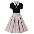 thumbnail image 1 of Lolmot Womens 1950s Retro Cocktail Party Swing Dress Short Sleeve V-Neck Polka Dot Color Block Audrey Dress Casual A-Line Midi Dress, 1 of 1