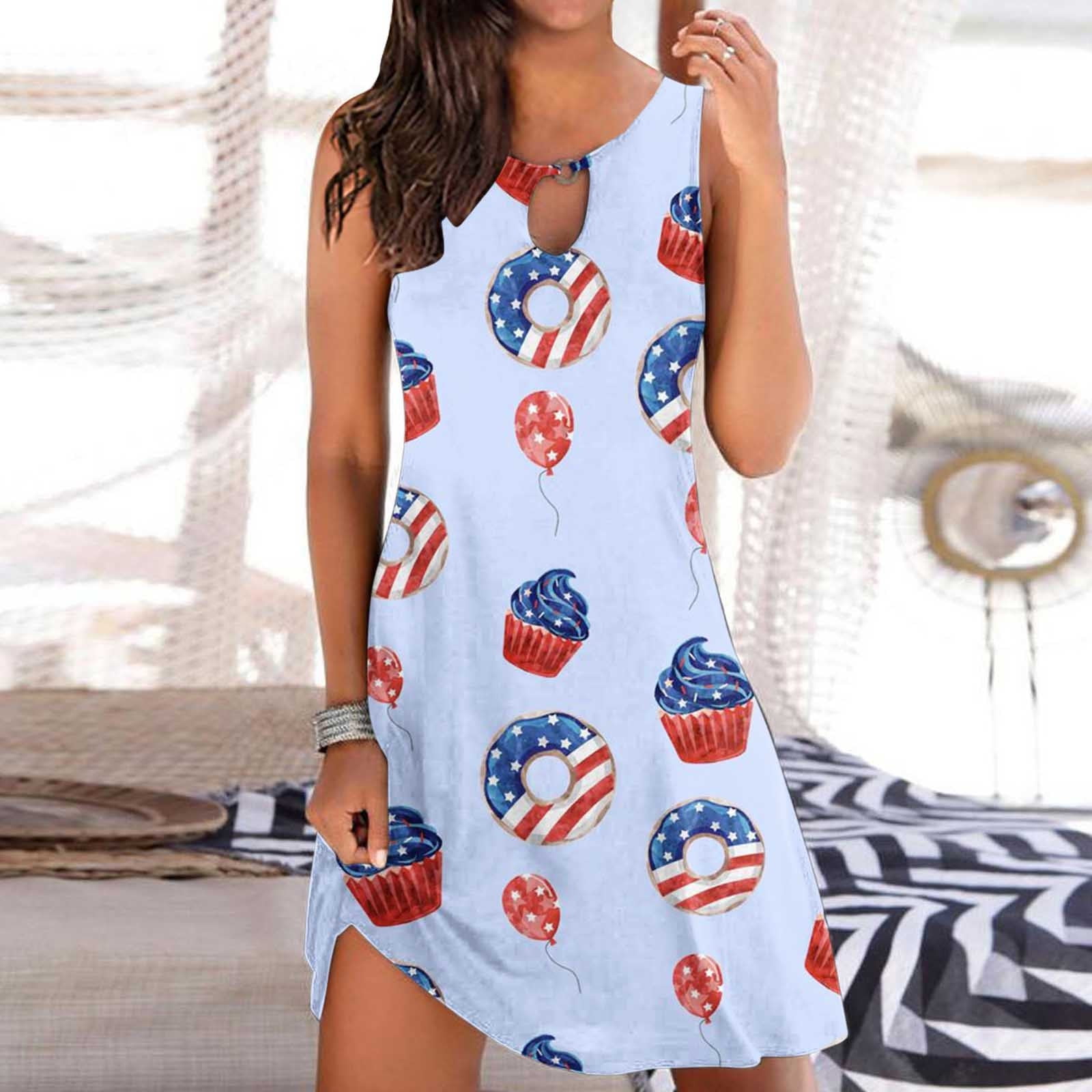Lolmot Womens American Flag Sundress Casual Swimsuit Cover Up Summer Beach  Dress Sexy Sleeveless Hollow A-Line Tank Dress on Clearance