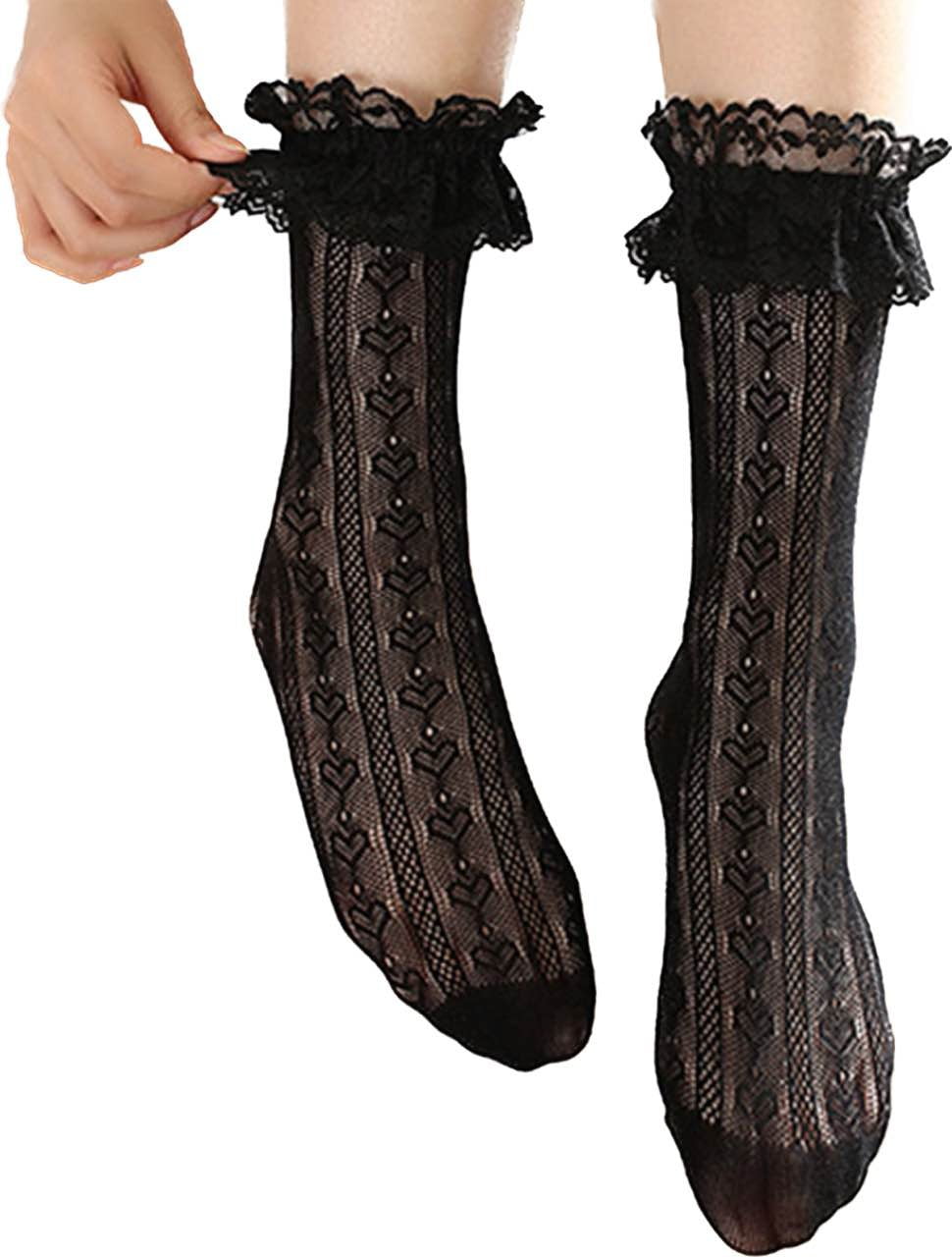 Lolmot Womens Ankle Socks Lace Ruffle Trim Frilly Ankle Socks Fashion