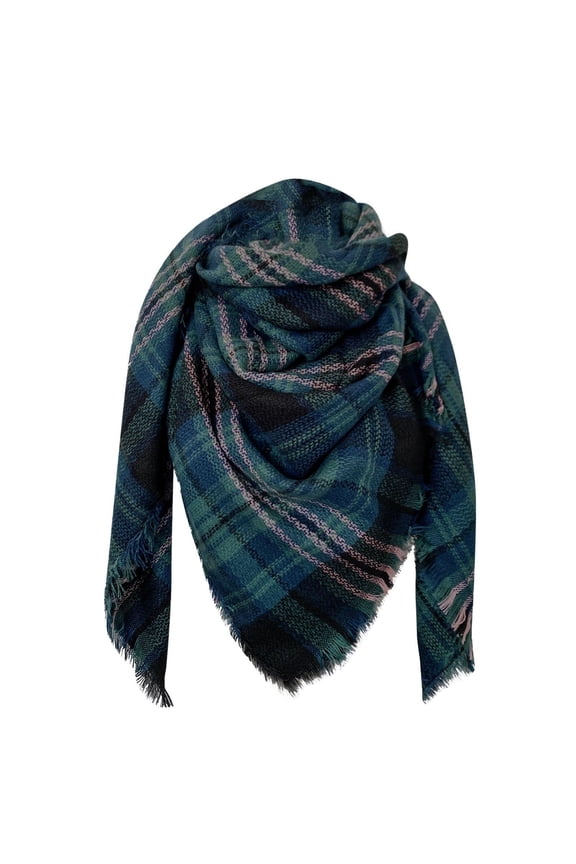 Womens Blanket Scarf Oversized Classic Tassel Plaid Tartan Wrap Shawl Winter Fashion Square Scarves Cozy Checked Pashmina