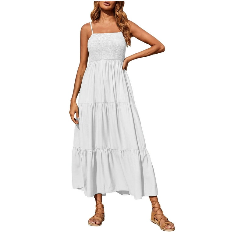 MELDVDIB Summer Dress for Women Hollow Out Tassel Lace Solid Ankle-Length  Dresses Sleeveless Beach Party Loose Dresses on Clearance 